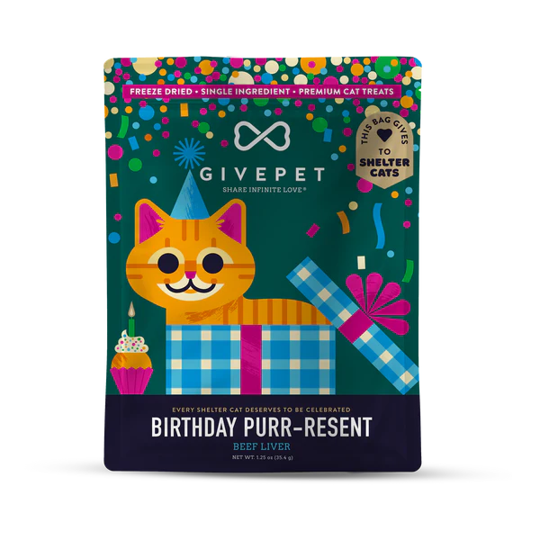 GivePet Birthday Purr-resent Freeze-Dried Beef Liver Cat Treats-1.25 Ounces
