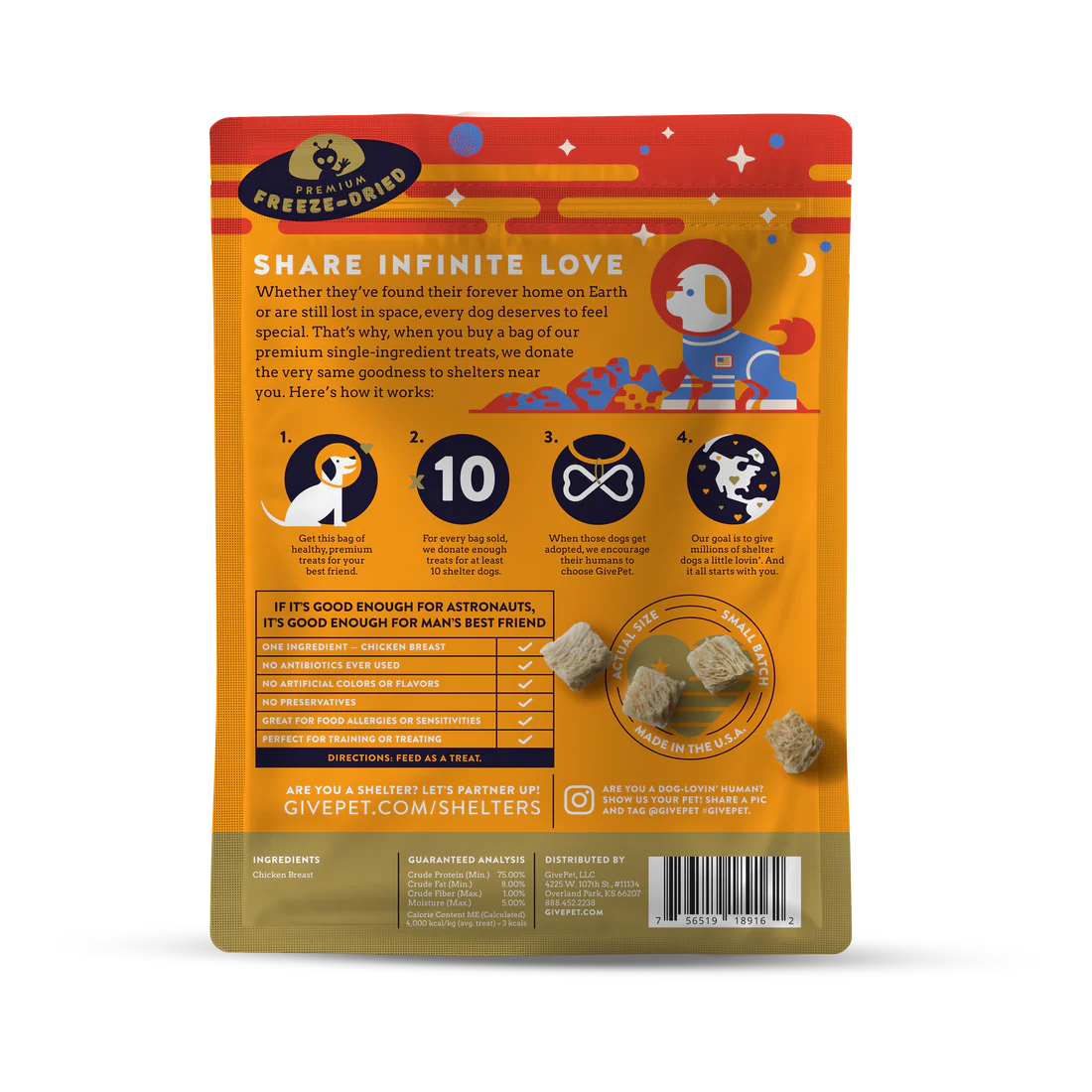 GivePet Mars Rover Freeze-Dried Chicken Breast Dog Treats-3 Ounces